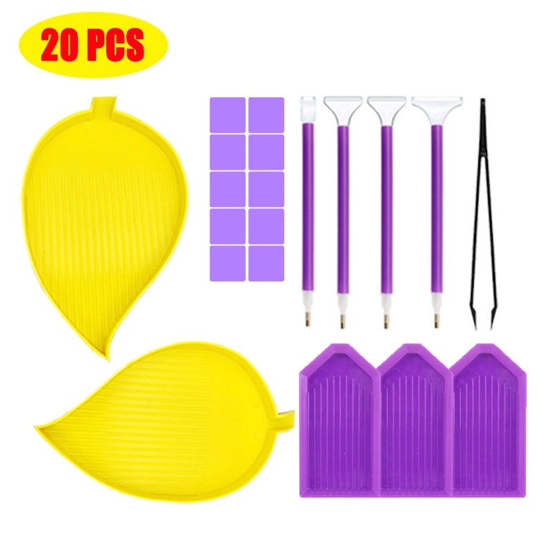 Purple Roller Series DIY Diamond Painting Kit with New Leaf Design 28-Grid Color Storage Box | Arts & Crafts Supplies