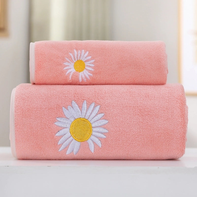 Casual Color Block Daisy Coral Fleece Bath Towels Soft Absorbent Bathroom Towels|Home & Kitchen > Bath > Towels