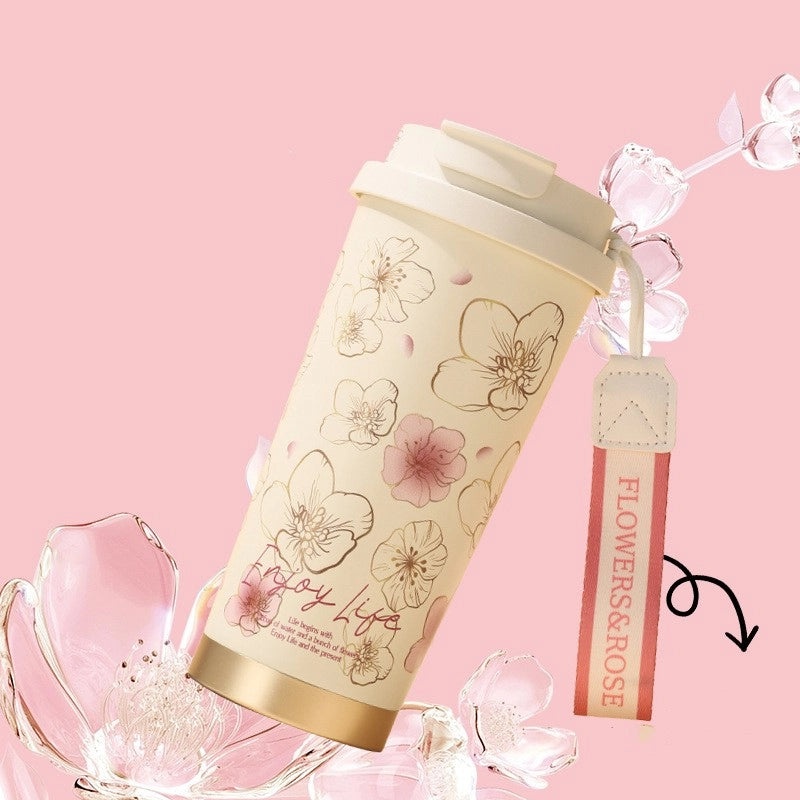 Stylish Floral Design 304 & 316 Stainless Steel Insulated Thermos Bottle 1 Piece|Drinkware & Tumblers