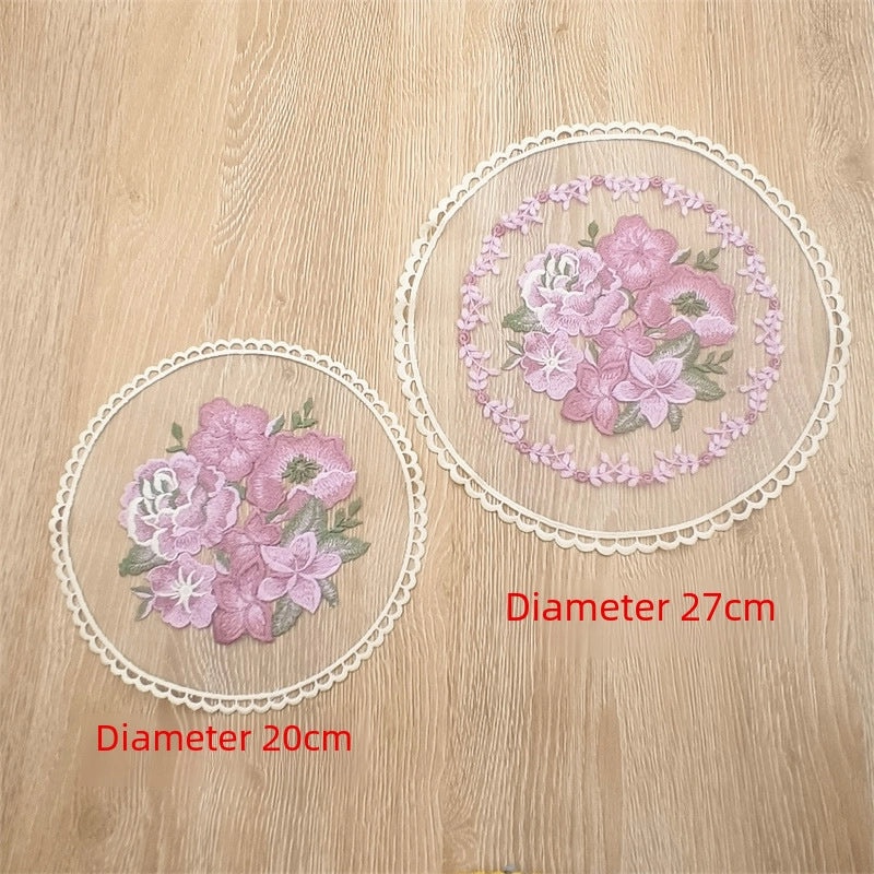 Nordic Round Lace Placemat Embroidered Floral Mesh Mat Home Textile Sofa Cover Photo Background Fabric|Home Decor & Table Linens