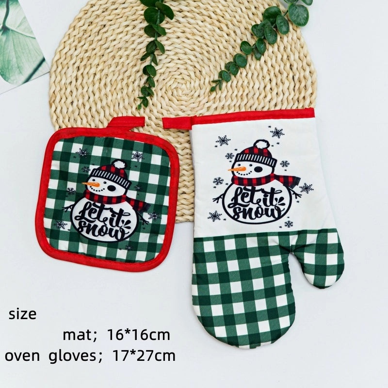 Heat Resistant Polyester Gloves with Modern Santa Claus Design|Christmas Accessories