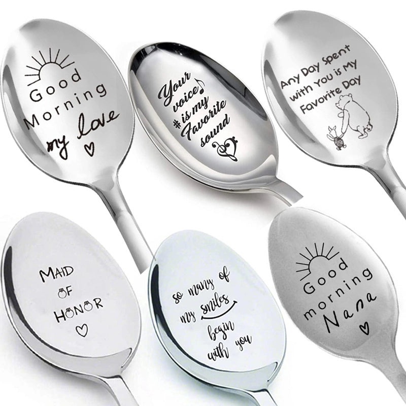 Valentine's Day Gift Stainless Steel Long Handle Spoon with Lettering | Kitchen & Dining
