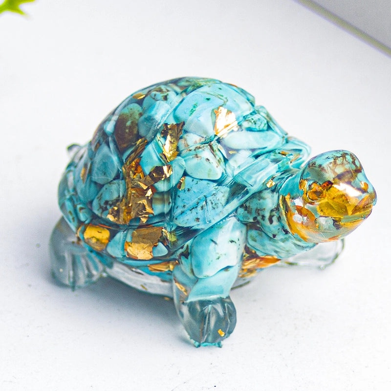 Minimalist Tortoise Figurine with Natural Crystal Accents|Home Decor