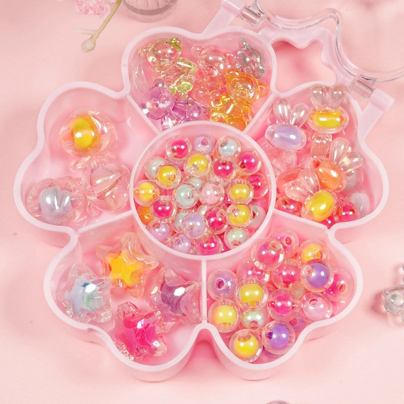 Kids DIY Beaded Jewelry Kit Portable Box Loose Beads for Bracelet Necklace Handmade Craft Gift|Children's Jewelry Craft Supplies