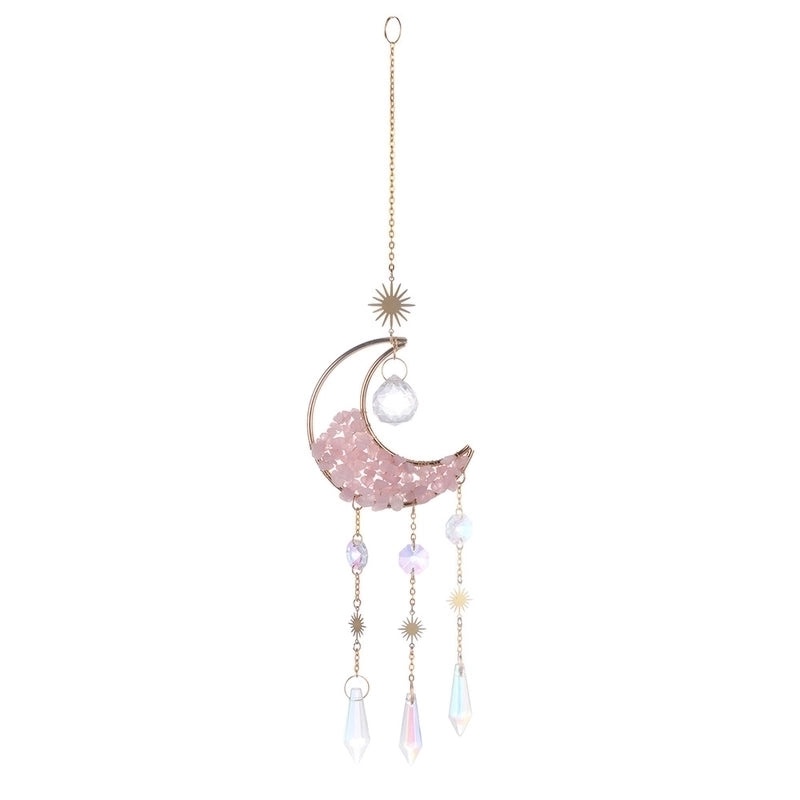Sparkling Star and Moon Crystal Glass Suncatcher Wind Chime | Home Decor Wall Art