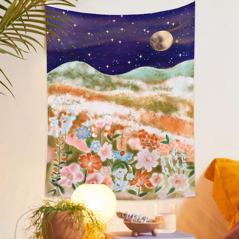 Bohemian Moon Phase Tapestry with Night Sky Pattern | Home Decor Wall Hanging