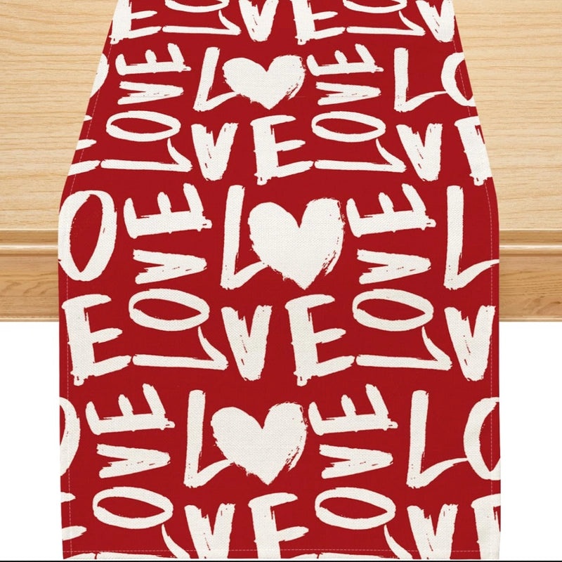 Valentine's Day Elegant Minimalist Heart Letter Polyester Tablecloth | Home Decor