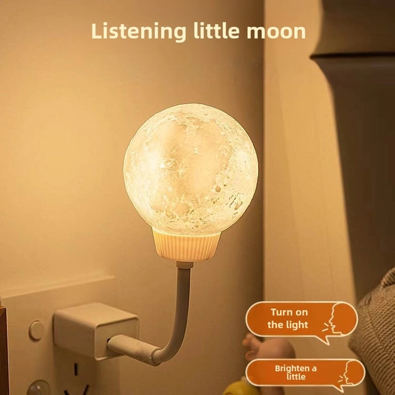 Smart Voice & Sound Activated Moon Night Light USB Plug-in Bedside Lamp for Baby Feeding|Home Decor & Lighting