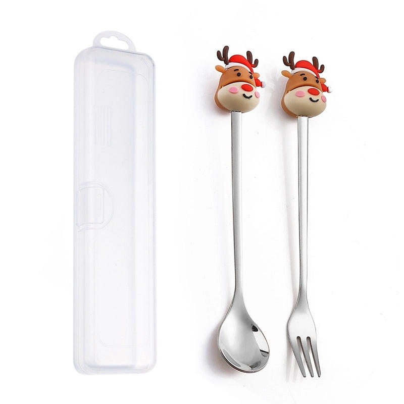 Festive Animal Santa Claus Stainless Steel Cutlery Set 2 Pieces|Kitchen & Dining Tableware