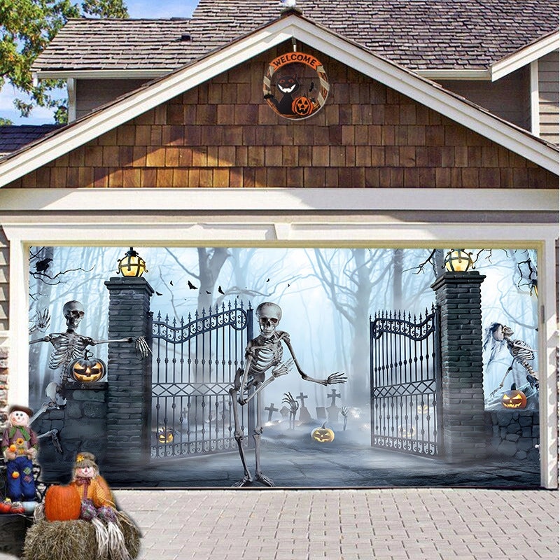 Halloween Pumpkin Hanging Banner Cloth Horror Garage Door Tapestry Decoration|Home Decor