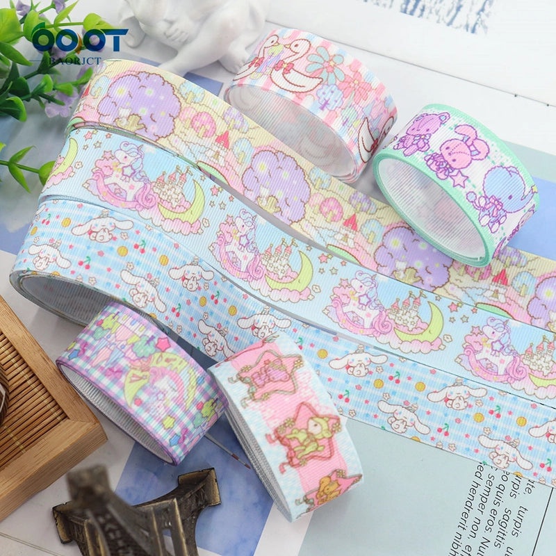 Cartoon Soft Color Thermal Transfer Printed Ribbed Ribbon DIY Handmade Bow Hair Accessory Gift Packaging|Hair Accessories