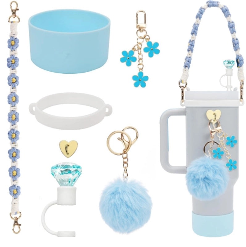 Adorable Geometric Plush Silica Gel Straw Charm Cup Pendant Set | Drink Accessories