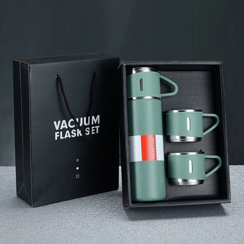 Stainless Steel Thermos Set with Three Lids 500ml for Men Business Tea Gifts with Logo Printing|Drinkware & Tumblers