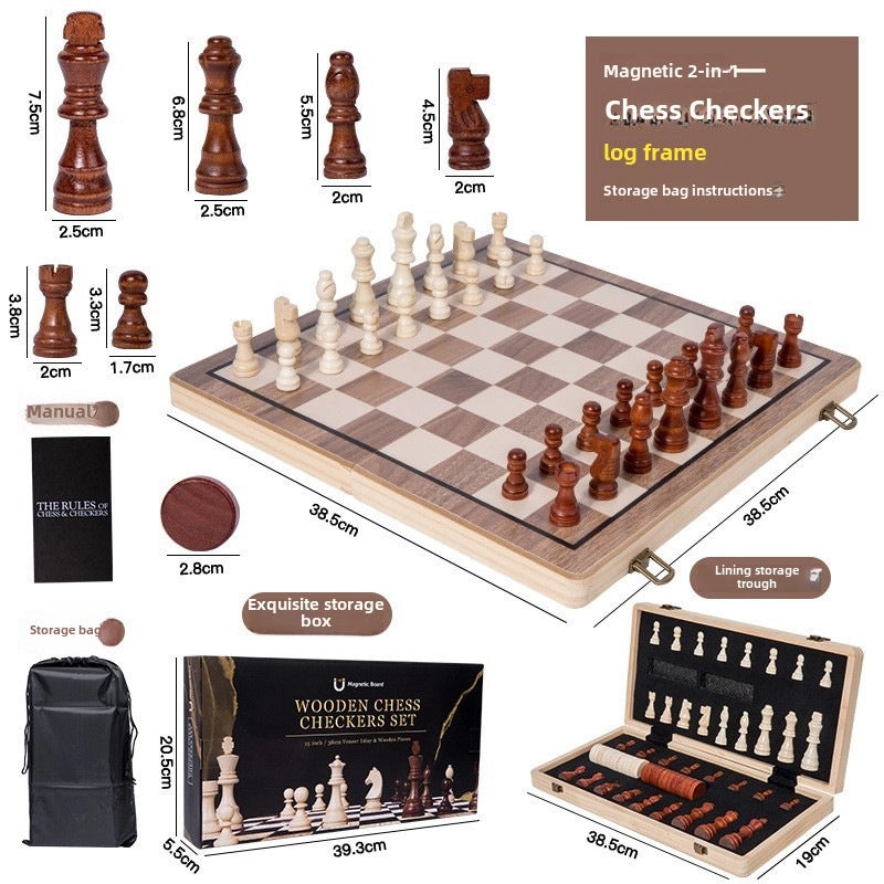 2in1 Magnetic Walnut Chess and Checkers Set with Direct Round Corner Folding Design|Board Games & Chess Sets