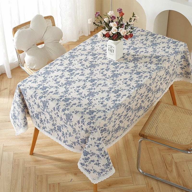Rustic Floral Cotton Linen Tablecloth|Home Decor Table Linens