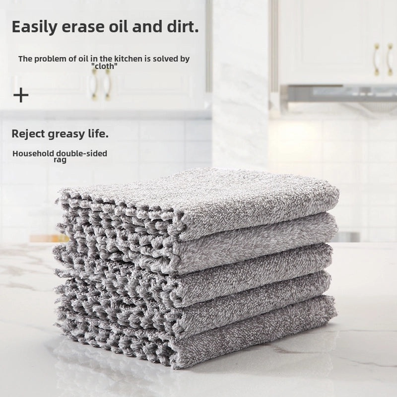 Bamboo Fiber Non-stick Dish Towel Double Absorbent Thick Kitchen Cloth with Scouring Pad|Kitchen Towels & Scrubbers