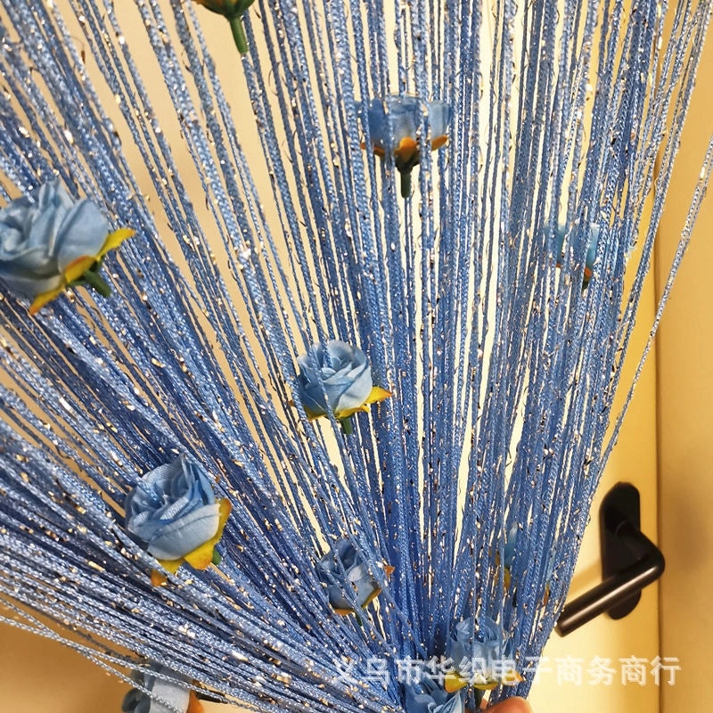 Silver Rose Thread Curtain 1x2 Door Partition Drapes Privacy Porch Divider | Home Decor Curtains