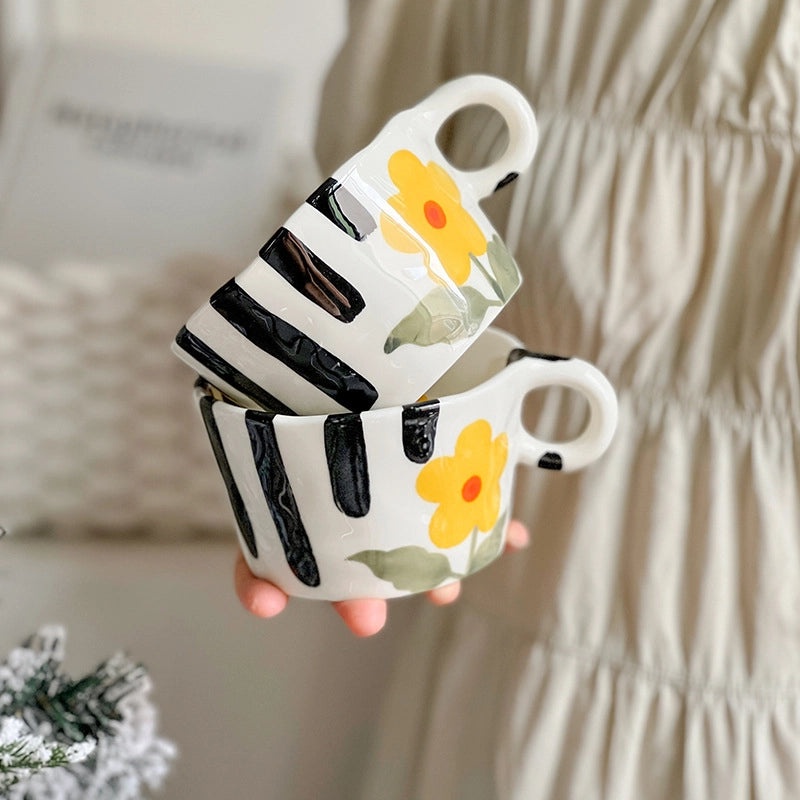 Handcrafted Ceramic Mug with Hand-painted Design Large Capacity Student Breakfast Cup | Drinkware & Mugs