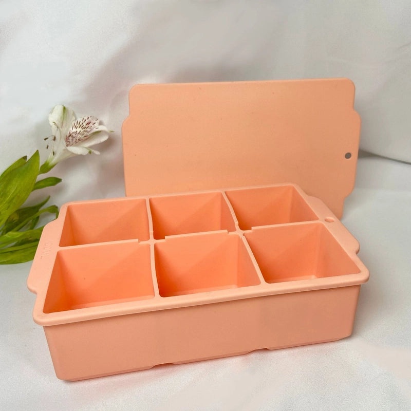Large Silicone Ice Cube Tray with Lid 6-Slot Quick Freeze Square Mold for Home Use|Kitchen & Dining Accessories