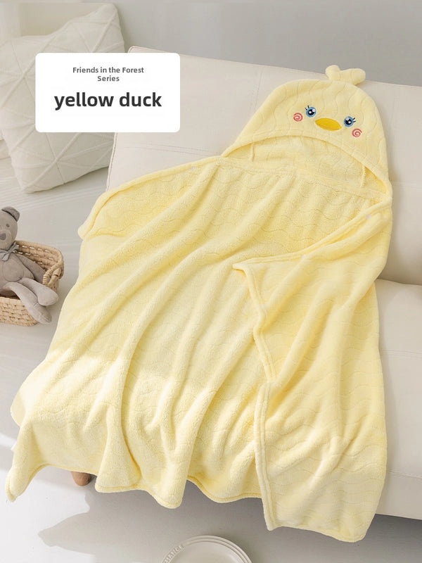 Baby Coral Fleece Hooded Cape Soft Cartoon Animal Kids Hooded Cloak Bath Towel for Spring and Autumn|Children's Bath Accessories