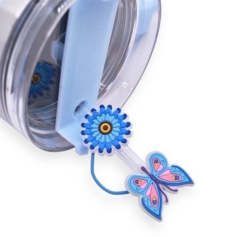 100 Pieces Minimalist Flower and Butterfly PVC Straw Caps Decor Set | Drinkware Accessories