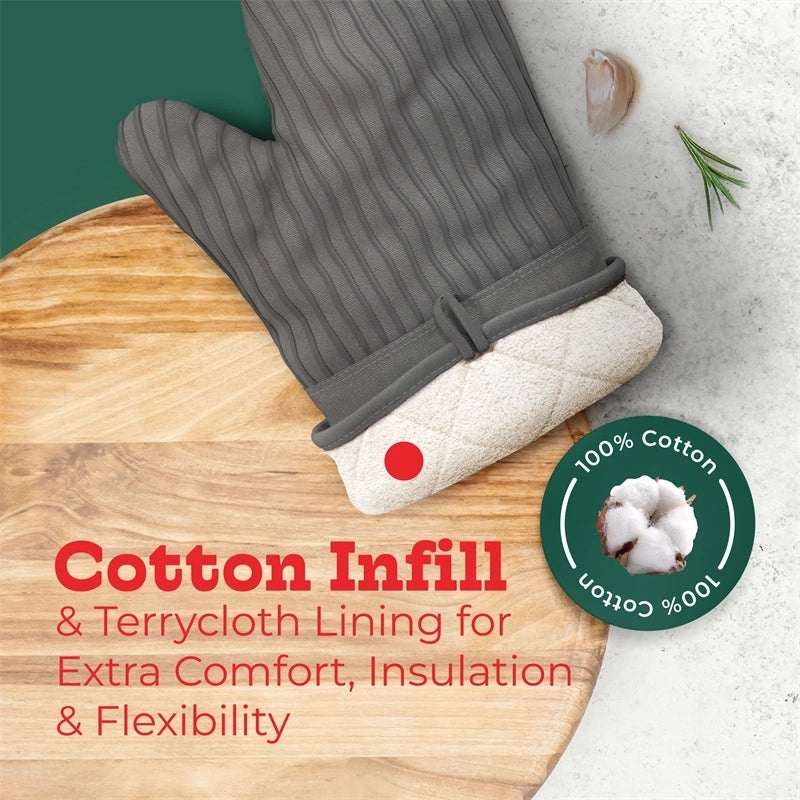 Heat Resistant Cotton Gloves with Silica Gel Stripes for Kitchen Use|Kitchen Gloves & Mitts