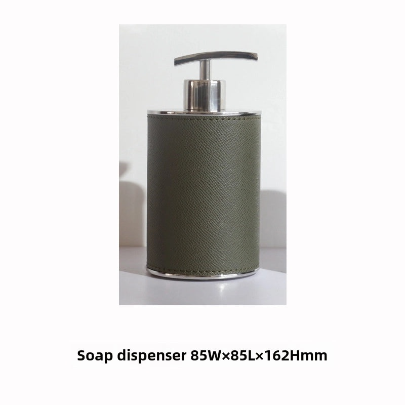 Modern European Soft Stainless Steel Leather Bathroom Set Soap Dispenser Toothbrush Holder 4-Piece Home Decor|Bathroom Accessories