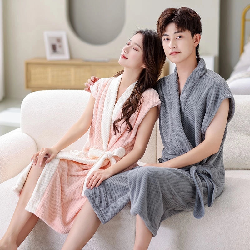 Couple Bathrobe Soft Absorbent Hair-free Bath Towel for Men and Women Household Hotel Use|Bathrobes & Towels