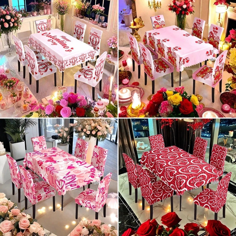 Romantic Polyester Chair Cover Pink Heart Pattern Valentine's Day Decor