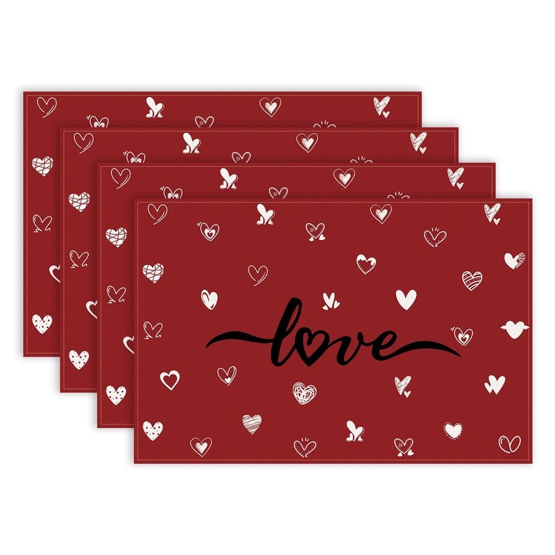 Elegant Red Heart Linen Placemat for Valentine's Day | Home & Living Tableware
