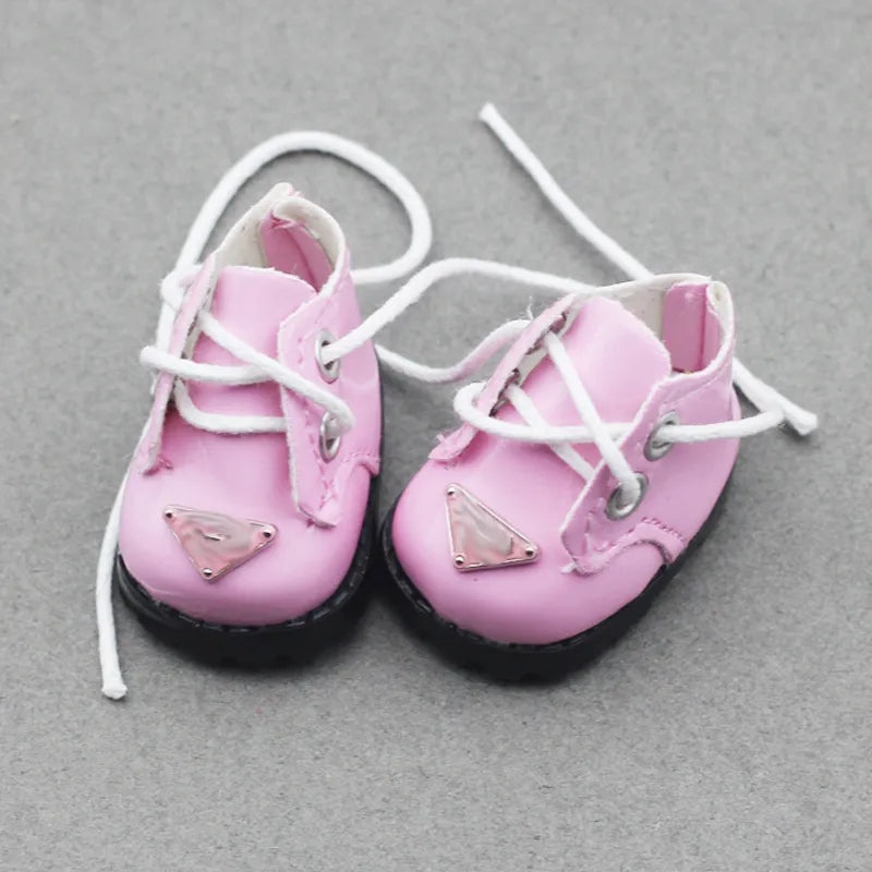 3.8x2.3cm Cotton Doll Shoes with 10cm Laces Shiny Round Toe Leather Tie Toy Footwear|Doll Accessories