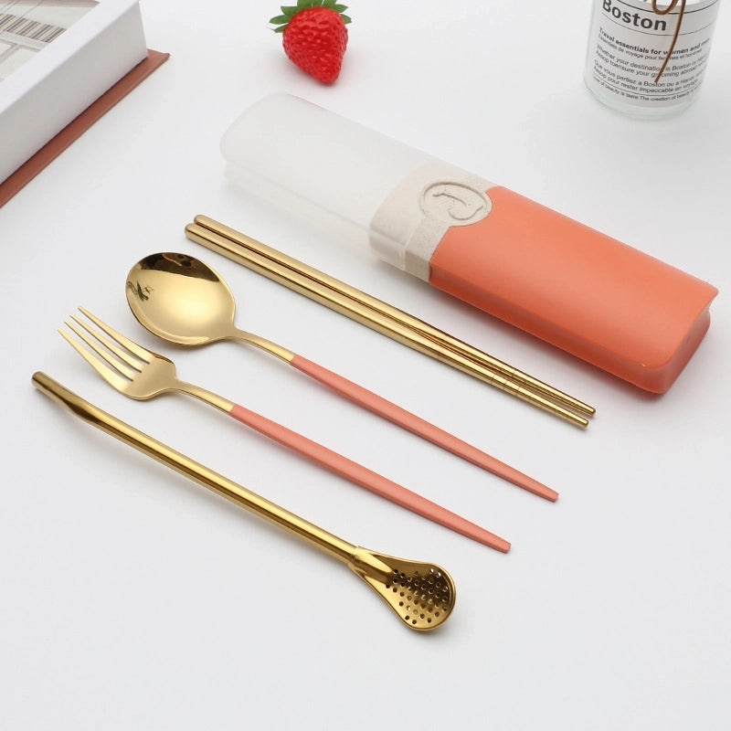 Retro Style Color Block Stainless Steel Fruit Spoon Knife Fork Set|Kitchen & Dining Cutlery Sets