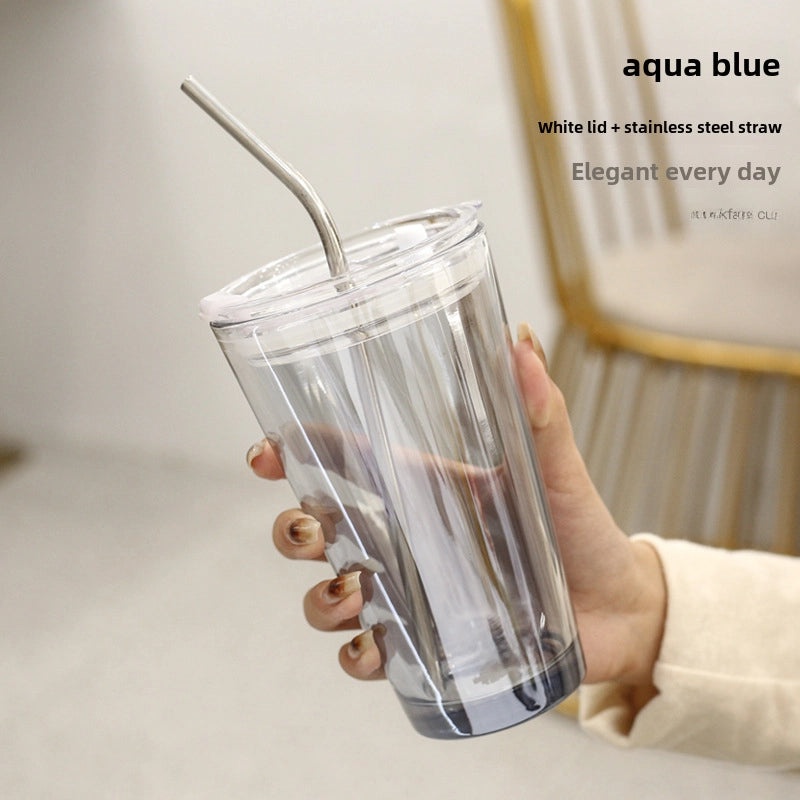 Northern Lights Glass Straw Cup Portable Household Student Drinkware Trendy Couple Small High-Value Cup|Kitchen & Dining