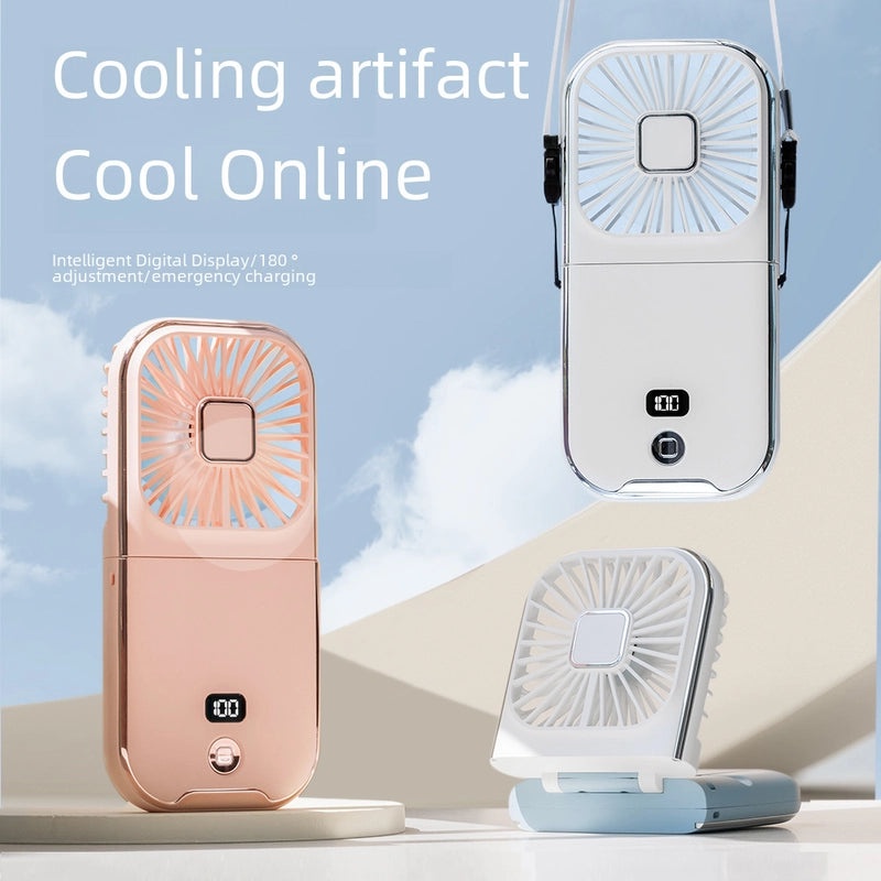 Handheld Folding Mini Fan with Digital Display & Mobile Phone Holder | Small Rechargeable Portable Fan | Personal Cooling Device|Small Electronic