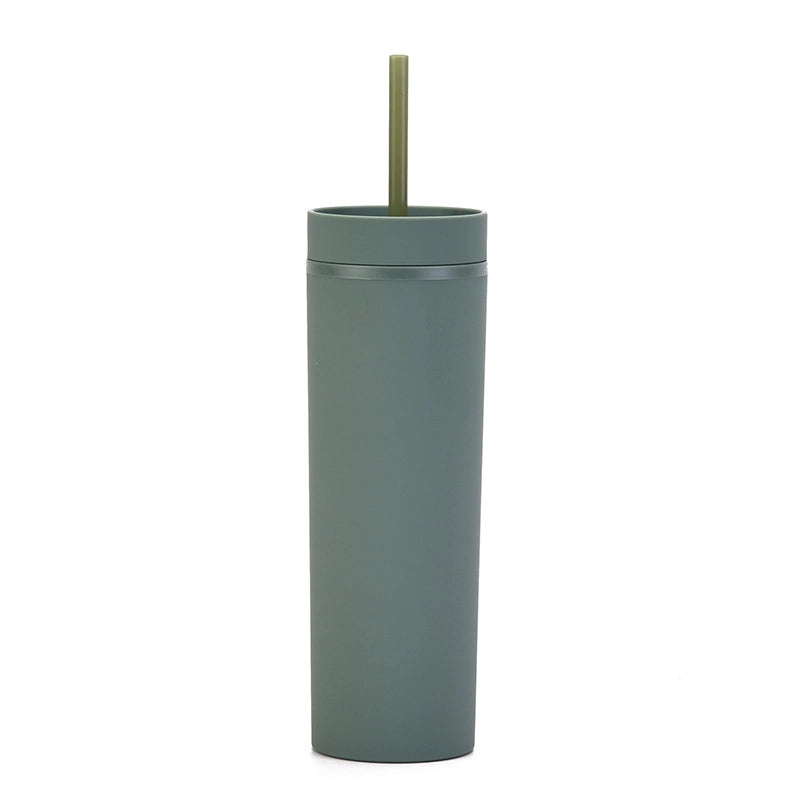 16oz Frosted Double-layer Plastic Tumbler with Straight Straw | Drinkware & Cups