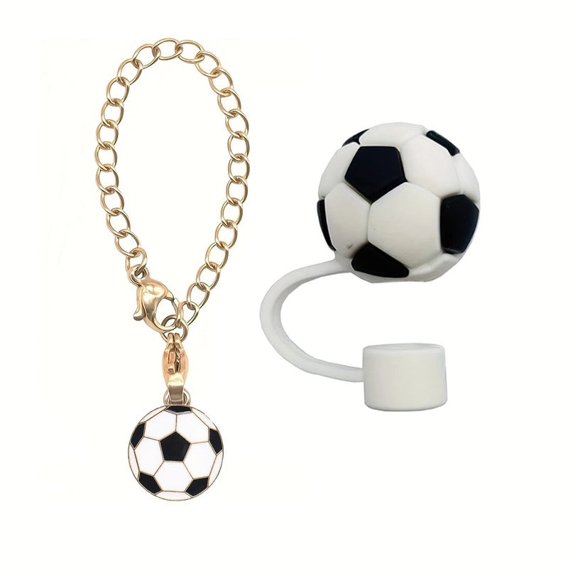 Cute Basketball Football Silicone Straw Cap Set for Kids | Drinkware Accessories