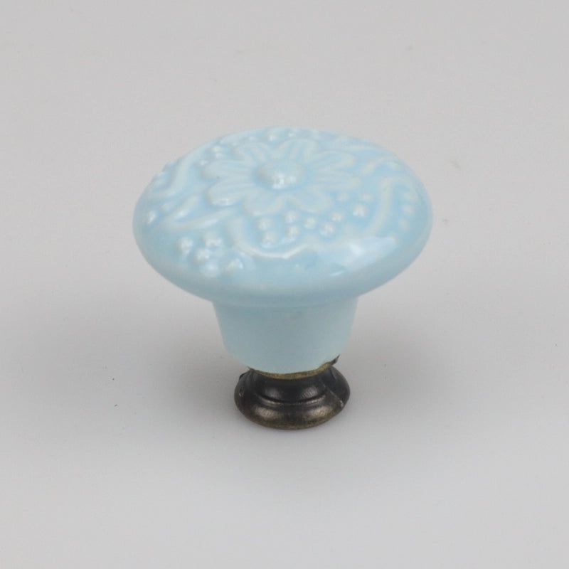 Ceramic Flower Cabinet Handle with Wooden Base | Cabinet Hardware
