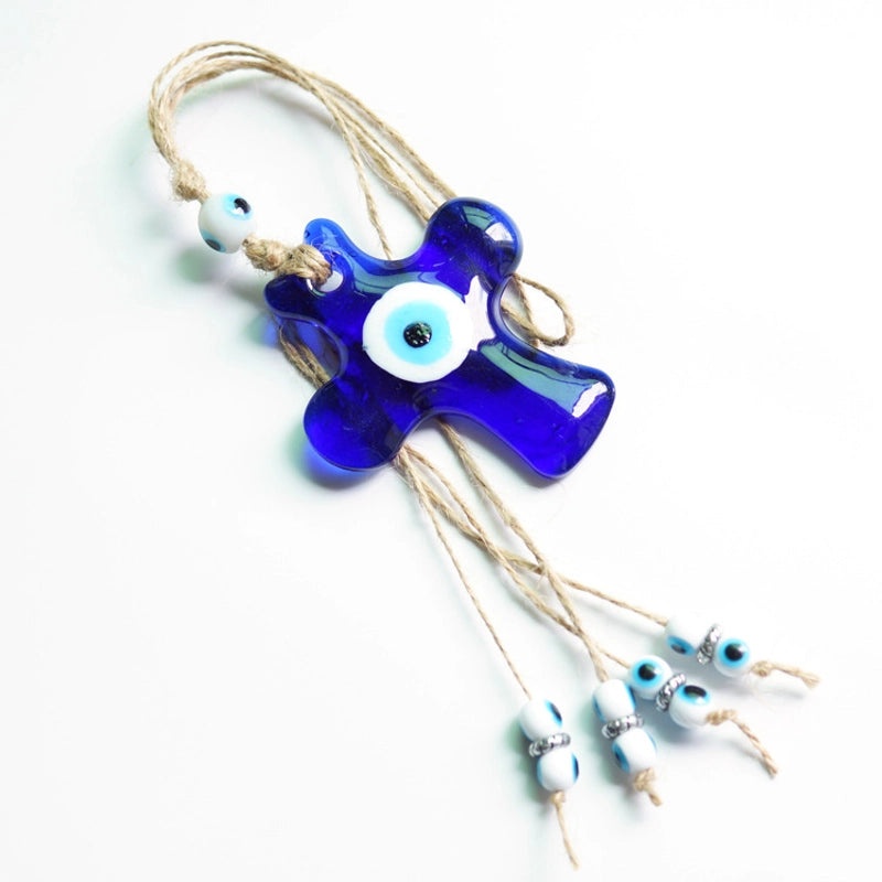 Turkish Blue Evil Eye Cross Pendant Glass Wall Hanging Decoration | Home Decor & Accessories
