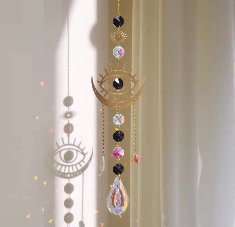 Minimalist Devil's Eye Crystal Suncatcher Wind Chime Home Decor | Wall Art & Suncatchers