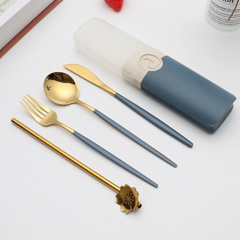 Retro Style Color Block Stainless Steel Fruit Spoon Knife Fork Set|Kitchen & Dining Cutlery Sets