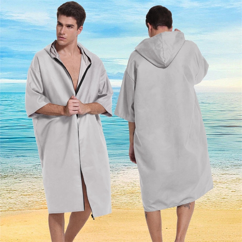 Quick-Dry Surf Diving Zipper Poncho Absorbent Swimming Changing Robe Bath Towel | Beachwear & Swim Accessories