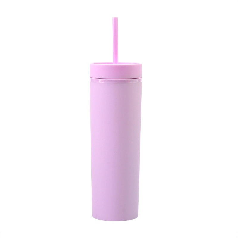 16oz Frosted Double-layer Plastic Tumbler with Straight Straw | Drinkware & Cups