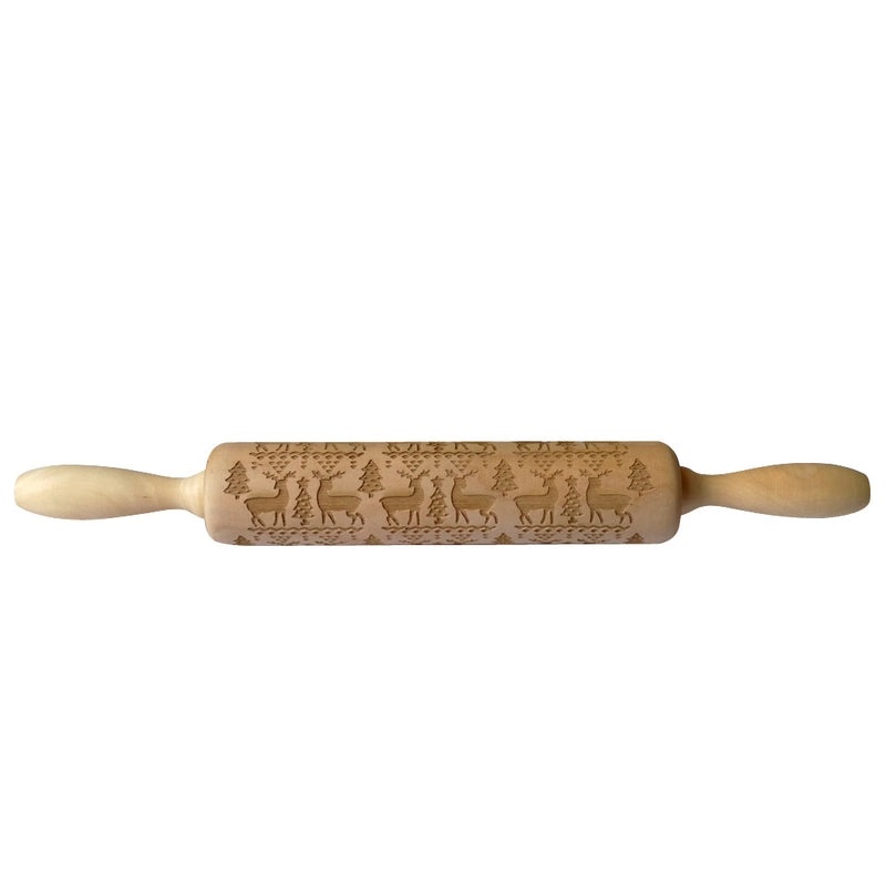 Christmas Elk Cartoon Rolling Pin Ethnic Style Theaceae Muhe | Kitchen Utensils & Baking Tools