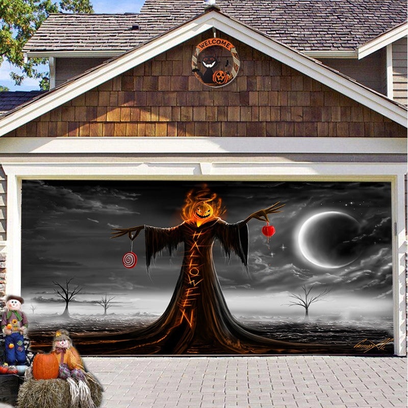 Halloween Pumpkin Hanging Banner Cloth Horror Garage Door Tapestry Decoration|Home Decor