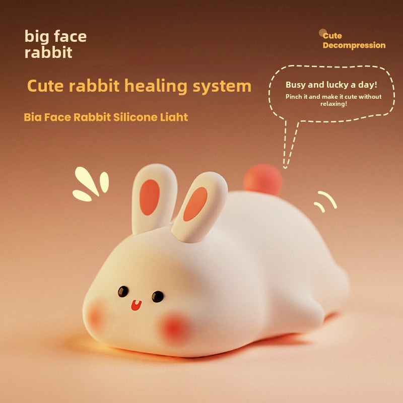 Cute Big Face Rabbit Silicone Night Light | Kids Night Lamp with Timer, Voice Control & Motion Sensor | Perfect Rabbit Year Gift | Night Lights