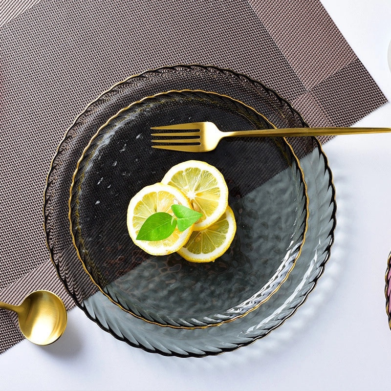 Golden Edge Nordic Style Glass Fruit and Dinner Plate Set | Dinnerware