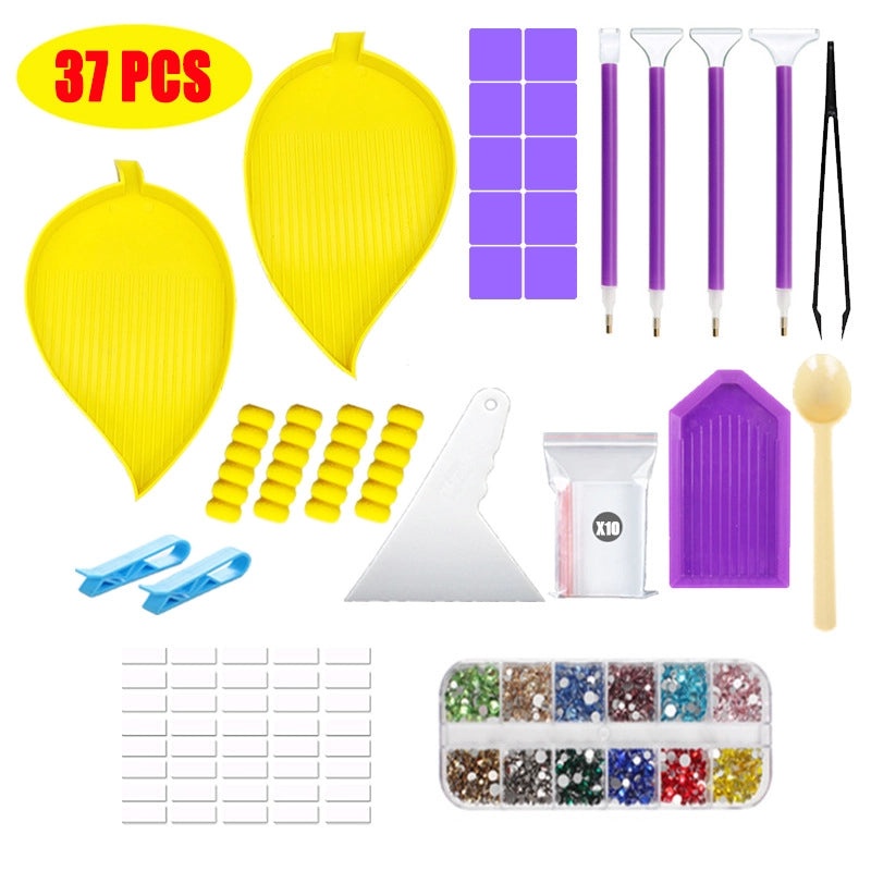 Purple Roller Series DIY Diamond Painting Kit with New Leaf Design 28-Grid Color Storage Box | Arts & Crafts Supplies