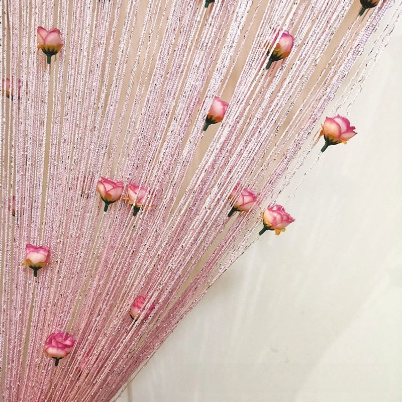 Silver Rose Thread Curtain 1x2 Door Partition Drapes Privacy Porch Divider | Home Decor Curtains