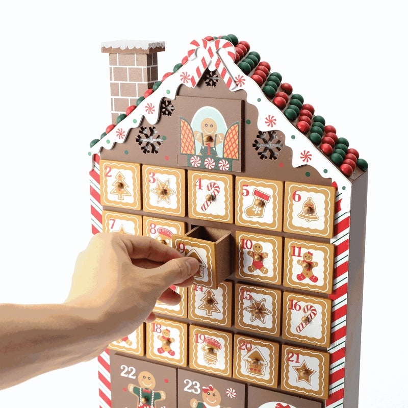Classic Wooden Christmas House Calendar Gingerbread Table Decor