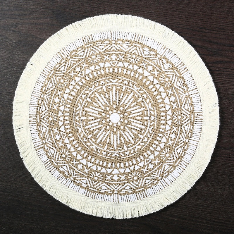 Chinoiserie Style Wooden Placemat for Vacation Dining Solid Color|Home Decor Tableware